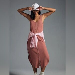 Daily Practice by Anthropologie Button-Front Midi Dress waffle pink size large